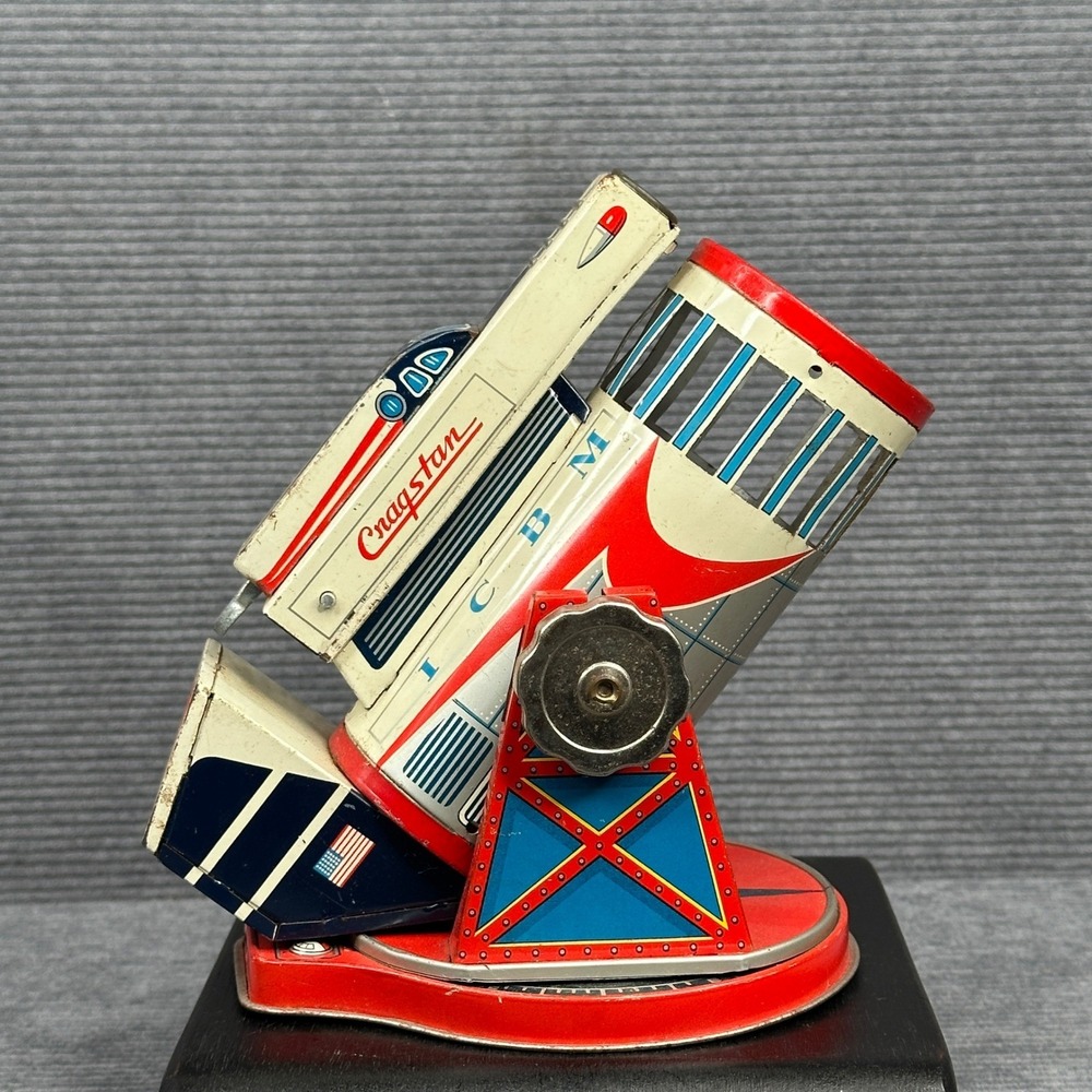Vintage 60s Cragstan ICBM Missile Launcher Tin Litho Toy Space Age Japan